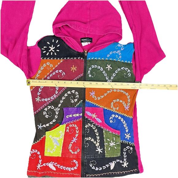 Y2K Nepal Boutique Artsy Zip Hoodie Jacket Large Boho Hippie Unique Patchwork - Picture 7 of 13